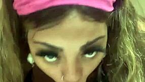 Intense licking and sucking on dildo in pov solo homemade video with wet black beauty