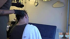 dying his hair brown in a couple's gay fetish session while clothed
