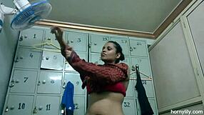 Big boobs tamil indian maid lily, changing bra and panty in bathroom, fingering shaved pussy until squirting.