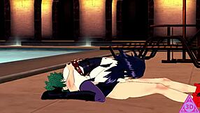 3D animated Deku gets a blowjob and cumshot in hentai