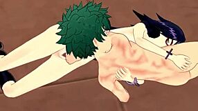 Deku and Midnight in hentai sex with blowjob, handjob, and cumshot.