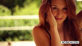 Young Czech teen Eve intensely masturbates solo on her legs at xczech com