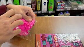 Asian ladyboy flaunts new thong in convenience store 😏