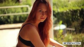 Young Czech teen Eve intensely masturbates solo on her legs at xczech com