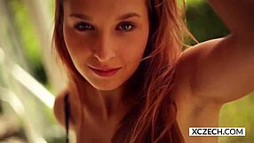 Young Czech teen Eve intensely masturbates solo on her legs at xczech com
