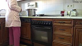 Mature Stepmother Fucked Hairy Pussy In Kitchen