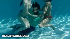 delivery guy finds girls in pool