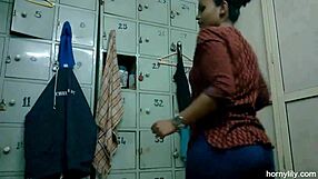 Big boobs tamil indian maid lily, changing bra and panty in bathroom, fingering shaved pussy until squirting.