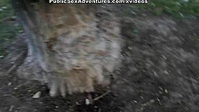 This brunette shows her nice tits naked on the street