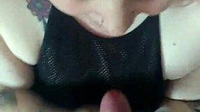 The redhead slut receives cum all over her tits from friend's big cock