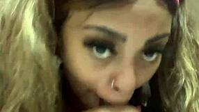 Intense licking and sucking on dildo in pov solo homemade video with wet black beauty