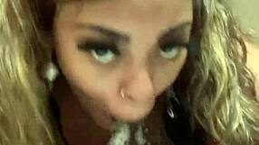 Intense licking and sucking on dildo in pov solo homemade video with wet black beauty