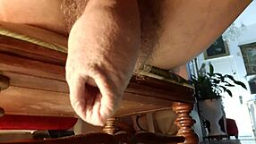 Solo gay mature man strokes huge dick in close up masturbation