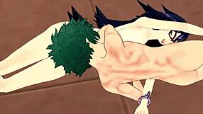 Deku and Midnight in hentai sex with blowjob, handjob, and cumshot.