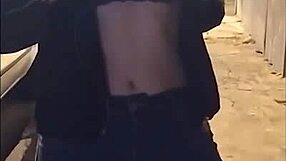 Latina teen masturbates wet tits outdoor street