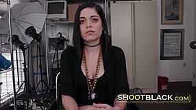 Kinky white babe sucks director's monster cock.