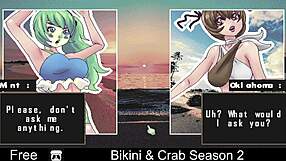 Bikini-clad girl performs striptease while clothes get ripped in anime hentai game