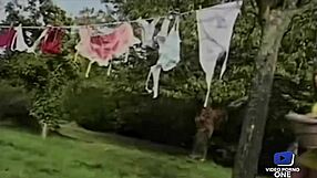 Judith and Christine, two naughty blondes, get fucked in their garden