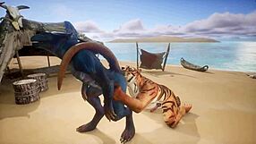 tiger makes lizard orgasm multiple times. in wildlife setting.