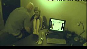 blonde office slut gives footjob caught on hidden cam