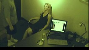 blonde office slut gives footjob caught on hidden cam