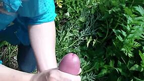 Sexy Milf Frina Outdoors Undresses Young Guy And Jerks Off Cock For Cumshot In Old Young Taboo