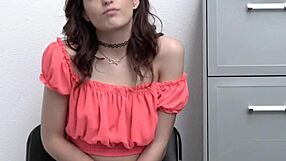 Tiny teen caught stealing pays with blowjob in store