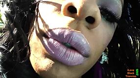 Solo Black Tranny in Stockings and Bikini Strokes Her Thick Cock