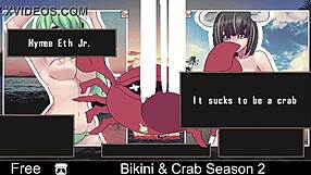 Bikini-clad girl performs striptease while clothes get ripped in anime hentai game