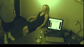 blonde office slut gives footjob caught on hidden cam
