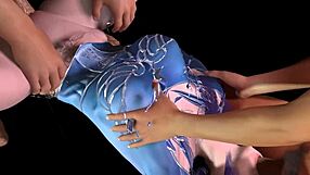 3D animated big boobed cosplay girl gets gang banged for the first time