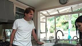 petite asian without panties preparing food in kitchen