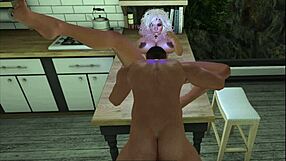 Preparing a meal for her family and at the same time satisfying her sexual desires