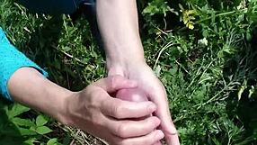 Sexy Milf Frina Outdoors Undresses Young Guy And Jerks Off Cock For Cumshot In Old Young Taboo