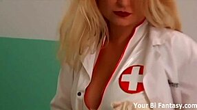 Nurse and patient engage in a femdom strapon threesome