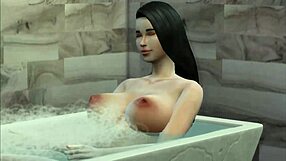 Stepmother spies on pregnant stepsister in the shower.