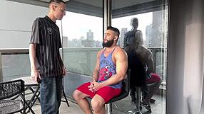 Skinny barber fucks buff client