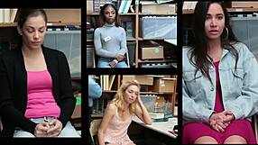 Tiny teen caught stealing pays with blowjob in store