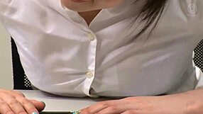 asian babe fucks hard after work in office