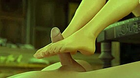 Blonde Rapunzel Tries Footjob on Cock in 3D Animation