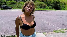 brazilian milf steps out of car for public fun in the heat