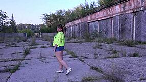 Curvy Milf Strips Outdoors Public