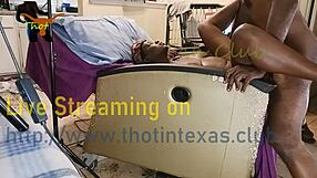 Big beautiful black beauty gets her hairy pussy licked by a white stud in Texas