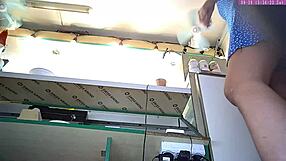 sexy blonde step sister caught on voyeur cam upskirt at work