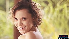 Russian milf model stuns naked in outdoor nature scene