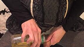 Old drunk engages in dirty golden piss play.