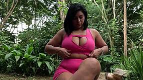 watch this nympho latina squirt in the park? she uses toys on her huge pussy outdoors