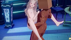 perverted man intensely toys with cute teen girl's big tits in hentai cartoon