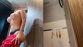 Latina stepsister hides panties under leggings, caught on hidden cam