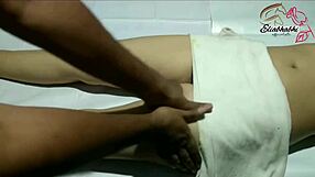 Indian lady receives full body massage in homemade setting close up